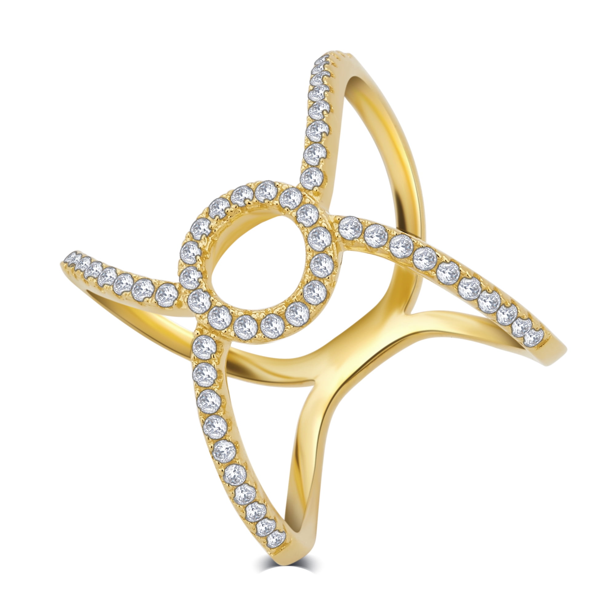 1.00 Carat T.W Cubic Zirconia "X" Cross Gold Tone Sterling Silver Fashion Rings