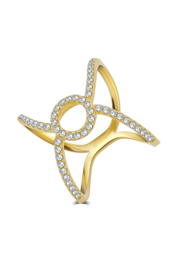 1.00 Carat T.W Cubic Zirconia "X" Cross Gold Tone Sterling Silver Fashion Rings