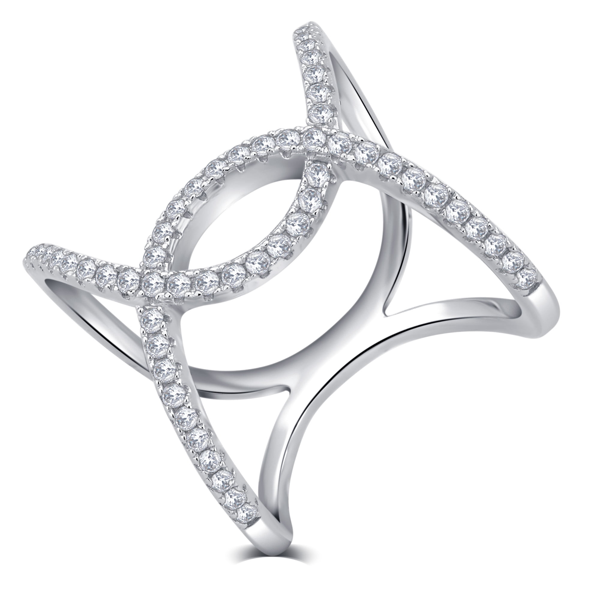 1.00 Carat T.W Cubic Zirconia "X" Cross Sterling Silver Ring