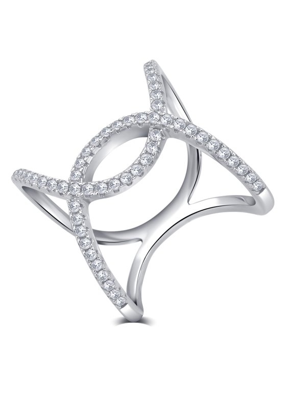 1.00 Carat T.W Cubic Zirconia "X" Cross Sterling Silver Ring