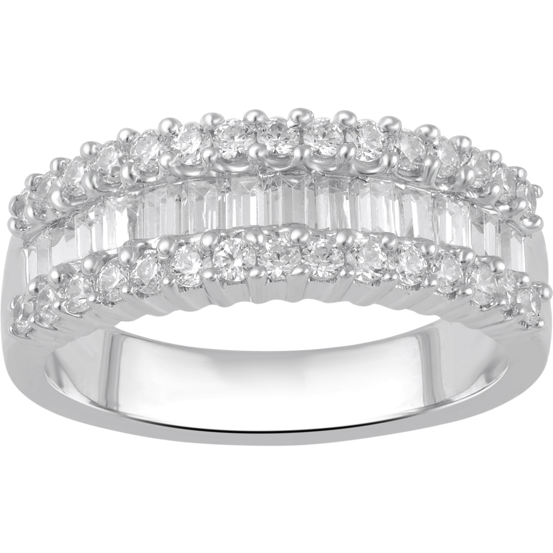 1.00 Carat T.W Diamond three row Sterling Silver Anniversary Ring