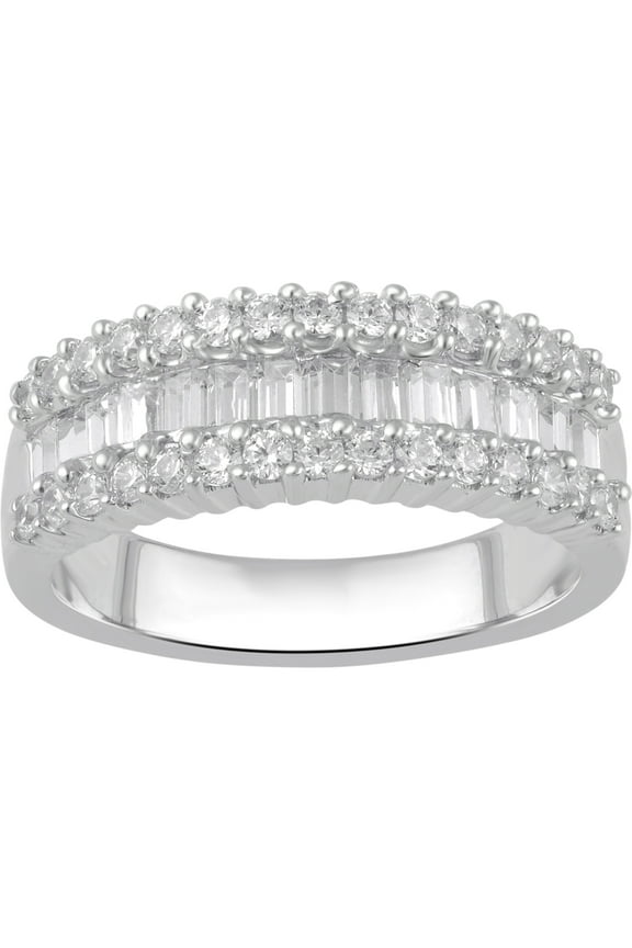 1.00 Carat T.W Diamond three row Sterling Silver Anniversary Ring