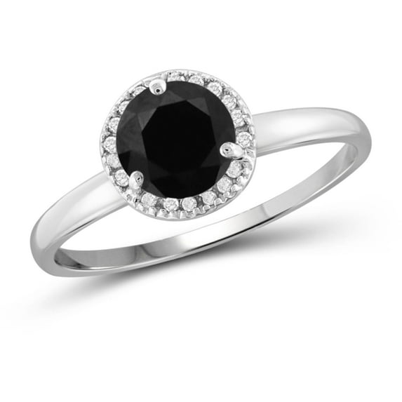 1.00 Carat T.W. Round-Cut Black and White Diamond Sterling Silver Halo Ring