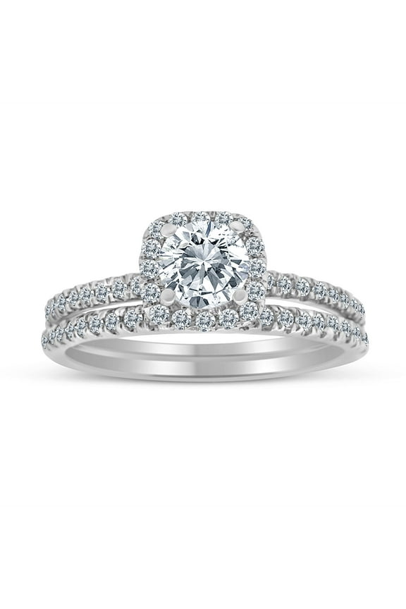 1.00 Carat TW Diamond Bridal set in 10k White Gold (G-H Color, I1-I2 Clarity, Engagement ring and Wedding Band)
