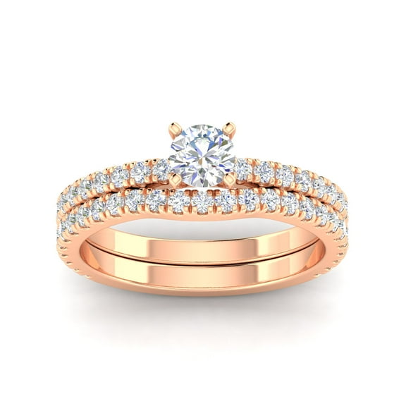 1.00 Carat TW Diamond Solitaire Bridal Set Engagement Rings in 10k Rose Gold (G-H, I2)