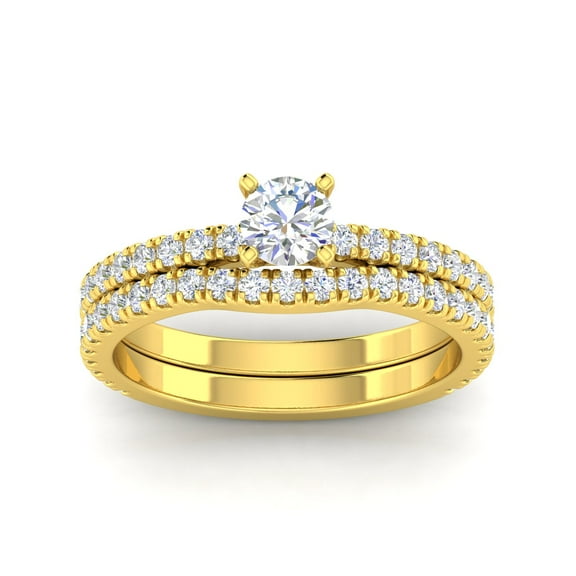 1.00 Carat TW Diamond Solitaire Bridal Set Engagement Rings in 10k Yellow Gold (G-H, I2)