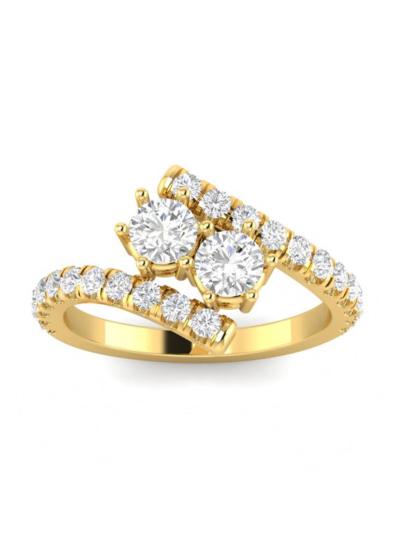 1.00 Carat TW Diamond Two Stone Ring in 10k Yellow Gold (G-H, I2-I3, 1.00ctw)