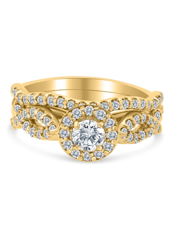 1.00 Carat TW Women's Diamond Eternity Bridal Set in 10k Yellow Gold (G-H Color, I1-I2 Clarity, Engagement ring and Wedding Band)