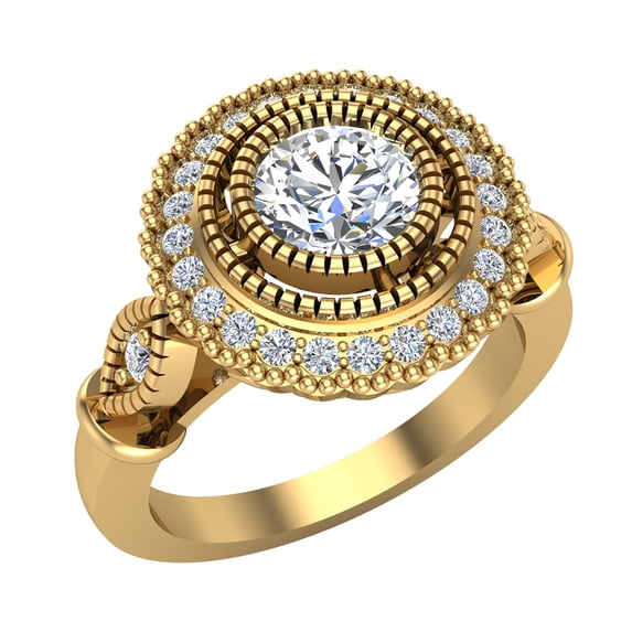 1.00 Carat Vintage Halo Solitaire Wedding Ring 14K Gold (G,I1)