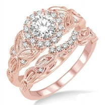 1.00 Carat Vintage floral Bridal Set Engagement Ring with Round Diamond in 10k Rose Gold