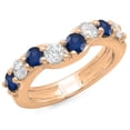 thumbnail image 1 of 1.00 Carat (ctw) 10K Rose Gold Round Alternate White Diamond & Blue Sapphire Ladies Anniversary Wedding Band Matching Ri, 1 of 1