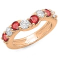 thumbnail image 1 of 1.00 Carat (ctw) 10K Rose Gold Round Alternate White Diamond & Ruby Ladies Anniversary Wedding Band Matching Ring 1 CT, 1 of 1