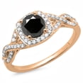 thumbnail image 1 of 1.00 Carat (ctw) 10K Rose Gold Round Black & White Diamond Ladies Swirl Split Shank Halo Engagement Ring 1 CT, 1 of 1