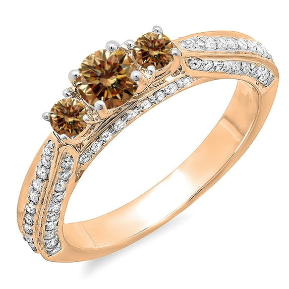 1.00 Carat (ctw) 10K Rose Gold Round Champagne & White Diamond Ladies Bridal Engagement Ring 1 CT