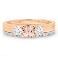 thumbnail image 1 of 1.00 Carat (ctw) 10K Rose Gold Round Cut Morganite & White Diamond Ladies Bridal 3 Stone Engagement Ring Matching Band S, 1 of 1