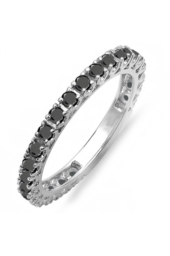 1.00 Carat (ctw) 10K White Gold Round Black Diamond Eternity Sizeable Stackable Ring Anniversary Band