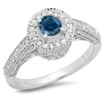 thumbnail image 1 of 1.00 Carat (ctw) 10K White Gold Round Blue & White Diamond Ladies Bridal Vintage Halo Style Engagement Ring 1 CT, 1 of 1