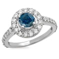 thumbnail image 1 of 1.00 Carat (ctw) 10K White Gold Round Blue & White Diamond Ladies Halo Style Bridal Engagement Ring 1 CT, 1 of 1