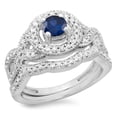 thumbnail image 1 of 1.00 Carat (ctw) 10K White Gold Round Cut Blue Sapphire & White Diamond Ladies Swirl Bridal Halo Engagement Ring With Ma, 1 of 1