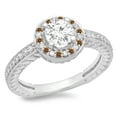 thumbnail image 1 of 1.00 Carat (ctw) 10K White Gold Round Cut Champagne & White Diamond Ladies Bridal Vintage Halo Style Engagement Ring 1 C, 1 of 1