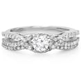 thumbnail image 1 of 1.00 Carat (ctw) 10K White Gold Round Cut Diamond Ladies Bridal Swirl Split Shank Engagement Ring With Matching Band Set, 1 of 1