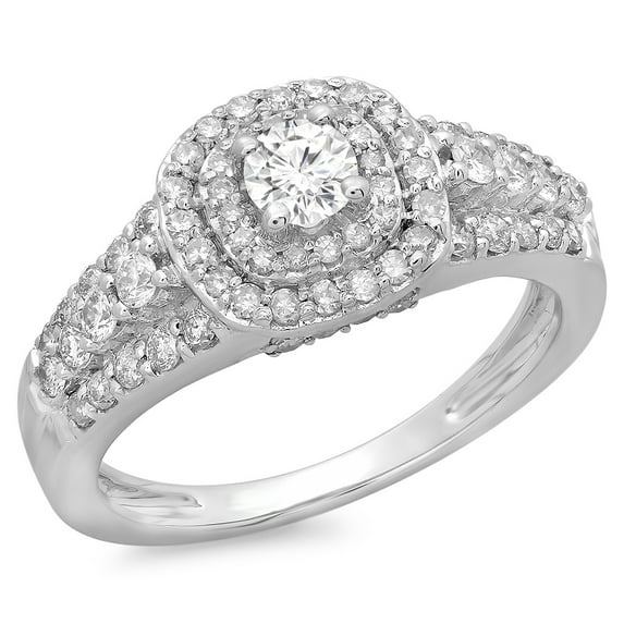 1.00 Carat (ctw) 10K White Gold Round Cut Diamond Ladies Vintage Style Bridal Halo Engagement Ring 1 CT