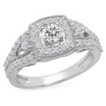 thumbnail image 1 of 1.00 Carat (ctw) 10K White Gold Round Cut White Diamond Ladies Bridal Split Shank Halo Style Engagement Ring 1 CT, 1 of 4
