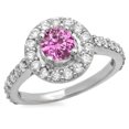 thumbnail image 1 of 1.00 Carat (ctw) 10K White Gold Round Pink Sapphire & White Diamond Ladies Halo Style Bridal Engagement Ring 1 CT, 1 of 1