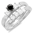 thumbnail image 1 of 1.00 Carat (ctw) 10K White Gold Round Princess & Baguette Cut Black & White Diamond Ladies Bridal Engagement Ring Set 1, 1 of 1