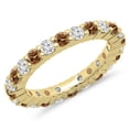 thumbnail image 1 of 1.00 Carat (ctw) 10K Yellow Gold Round Champagne & White Diamond Ladies Eternity Wedding Anniversary Stackable Ring Band, 1 of 1