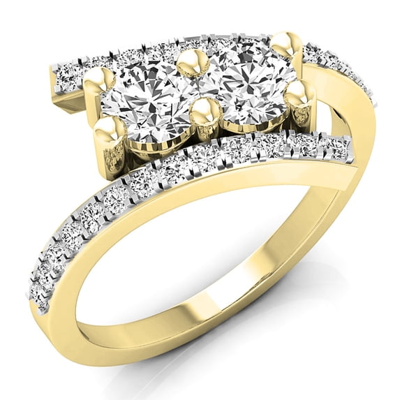 1.00 Carat (ctw) 10K Yellow Gold Round White Diamond Ladies Two Stone Bypass Style Bridal Engagement Ring 1 CT