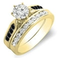 thumbnail image 1 of 1.00 Carat (ctw) 10k Yellow Gold Round Black & White Diamond Ladies Bridal Engagement Ring Set With Matching Band 1 CT, 1 of 1