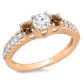 thumbnail image 1 of 1.00 Carat (ctw) 14K Rose Gold Round Cut Champagne & White Diamond Ladies Bridal 3 Stone Engagement Ring 1 CT, 1 of 1