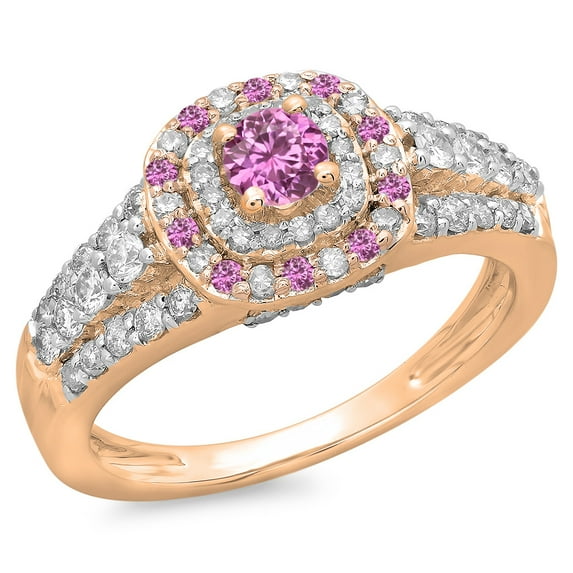 1.00 Carat (ctw) 14K Rose Gold Round Cut Pink Sapphire & White Diamond Ladies Vintage Style Bridal Halo Engagement Ring