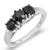 1.00 Carat (ctw) 14K White Gold Black Round Diamond Three Stone Ladies Engagement Ring 1 CT