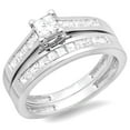 thumbnail image 1 of 1.00 Carat (ctw) 14k White Gold Princess Diamond Ladies Bridal Ring Engagement Set Wedding Band 1 CT, 1 of 1