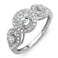 thumbnail image 1 of 1.00 Carat (ctw) 14k White Gold Round Diamond 3 stone Halo Style Vintage Bridal Engagement Ring 1 CT, 1 of 1