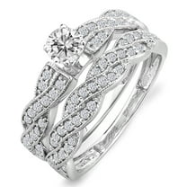 1.00 Carat (ctw) 14k White Gold Round Diamond Ladies Bridal Ring Engagement Matching Band Set 1 CT