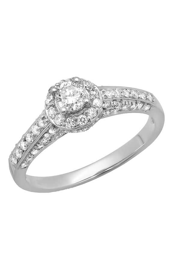 1.00 Carat (ctw) 14k White Gold Round Diamond Ladies Bridal Solitaire with Accents Engagement Ring 1 CT