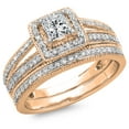 thumbnail image 1 of 1.00 Carat (ctw) 18K Rose Gold Princess & Round Cut Diamond Ladies Split Shank Halo Bridal Engagement Ring With Matching, 1 of 1