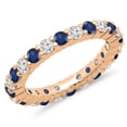 thumbnail image 1 of 1.00 Carat (ctw) 18K Rose Gold Round Blue Sapphire & White Diamond Ladies Eternity Wedding Anniversary Stackable Ring Ba, 1 of 1