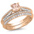 thumbnail image 1 of 1.00 Carat (ctw) 18K Rose Gold Round Morganite & White Diamond Ladies Bridal Engagement Ring With Matching Band Set 1 CT, 1 of 1