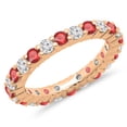 thumbnail image 1 of 1.00 Carat (ctw) 18K Rose Gold Round Ruby & White Diamond Ladies Eternity Wedding Anniversary Stackable Ring Band, 1 of 1