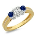 thumbnail image 1 of 1.00 Carat (ctw) 18K Two Tone Gold Round Cut Blue Sapphire & White Diamond Ladies 3 Stone Bridal Engagement Ring 1 CT, 1 of 1