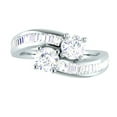 thumbnail image 1 of 1.00 Carat (ctw) 18K White Gold Round & Baguette White Diamond Ladies Two Stone Bypass Style Bridal Engagement Ring 1 CT, 1 of 4