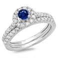 thumbnail image 1 of 1.00 Carat (ctw) 18K White Gold Round Cut Blue Sapphire & White Diamond Ladies Bridal Halo Style Engagement Ring With Ma, 1 of 1