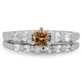 thumbnail image 1 of 1.00 Carat (ctw) 18K White Gold Round Cut Champagne & White Diamond Ladies Bridal Solitaire With Accents Engagement Ring, 1 of 1
