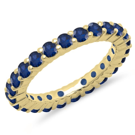 1.00 Carat (ctw) 18K Yellow Gold Round Blue Sapphire Ladies Eternity Wedding Anniversary Stackable Ring Band