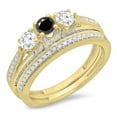 thumbnail image 1 of 1.00 Carat (ctw) 18K Yellow Gold Round Cut Black & White Diamond Ladies Bridal 3 Stone Engagement Ring With Matching Ban, 1 of 1