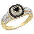 thumbnail image 1 of 1.00 Carat (ctw) 18K Yellow Gold Round Cut Black & White Diamond Ladies Vintage Style Bridal Halo Engagement Ring 1 CT, 1 of 1